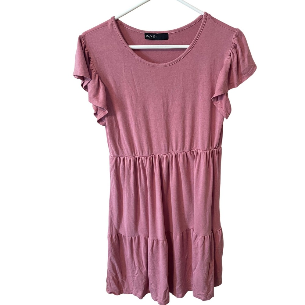Brit & Bri Mauve Pink Flutter Sleeve Tiered Babydoll Mini Dress Size L Feminine